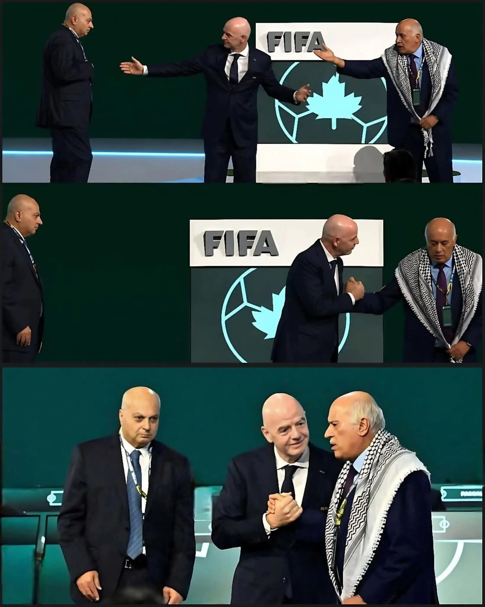 رئيس الاتحاد الفلسطيني لكرة القدم يرفض مصافحة رئيس الاتحاد الصهيوني